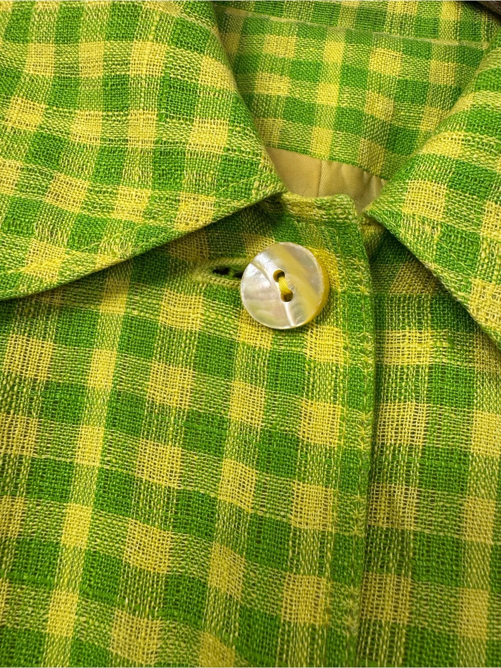 Vintage 90’s Dana Buchman Linen Lime Green + Yellow Gingham Blazer Jacket, 4 - Picture 4 of 13